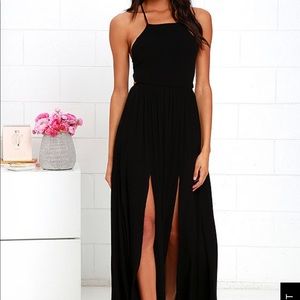 Lulus- HEART'S DESIRE BLACK LACE-UP MAXI DRESS